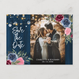 Burgundy Navy Blue Blush Photo Save the Date Briefkaart