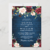 Burgundy Navy Blue Blush Rustic Floral Wedding Kaart (Voorkant)