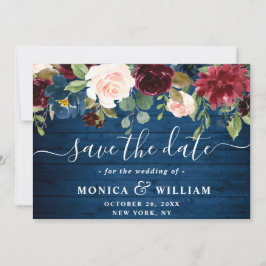 Burgundy Navy Blue Blush Rustic Floral Wedding Save The Date