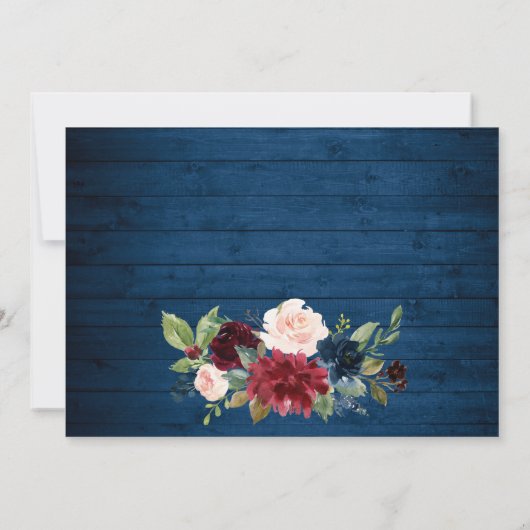 Burgundy Navy Blue Blush Rustic Floral Wedding Save The Date (Achterkant)