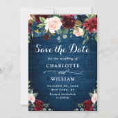 Burgundy Navy Blue Blush Rustic Floral Wedding Save The Date (Voorkant)