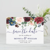 Burgundy Navy Blue Blush Rustic Floral Wedding Save The Date (Staand voorkant)