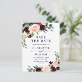 Burgundy Navy Blue Blush Trouw Save the Date Briefkaart (Staand voorkant)