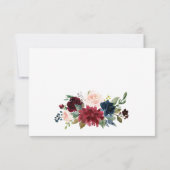 Burgundy Navy Blue Blush Waterverf Bloemen Bruilof RSVP Kaartje (Achterkant)