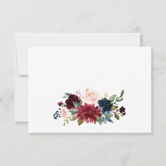 Burgundy Navy Blue Blush Waterverf Bloemen Bruilof RSVP Kaartje (Achterkant)