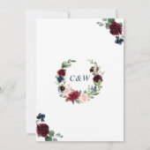 Burgundy Navy Blue Blush Waterverf Floral Wedding Kaart (Achterkant)