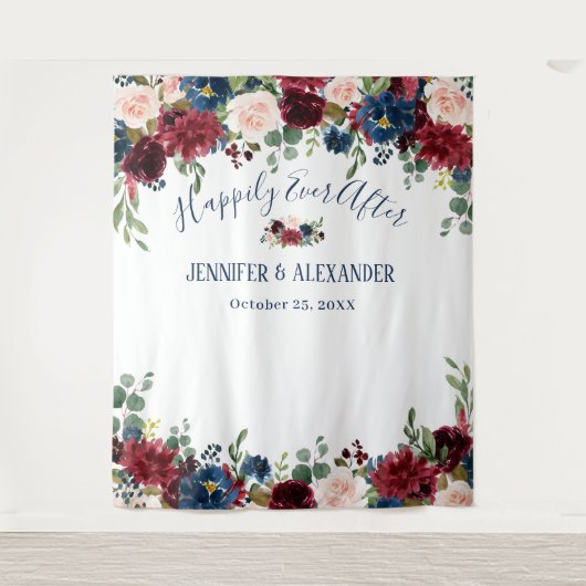 Burgundy Navy Blue Blush Weddenschap Foto Wandkleed (Voorkant)