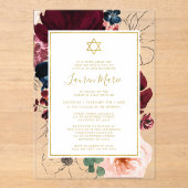 Burgundy Navy Blue Floral Bat Mitzvah Acryl Uitnodigingen (Voorkant)