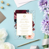 Burgundy Navy Blue Floral Bat Mitzvah Acryl Uitnodigingen (Insitu (Huwelijk))