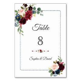 Burgundy Navy Blue Floral Dotted Lijst Wedding Kaart
