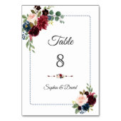 Burgundy Navy Blue Floral Dotted Lijst Wedding Kaart (Achterkant)