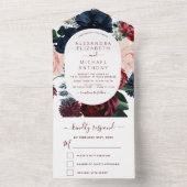 Burgundy Navy Blue Floral Eucalyptus Weddenschap All In One Uitnodiging (Binnen)
