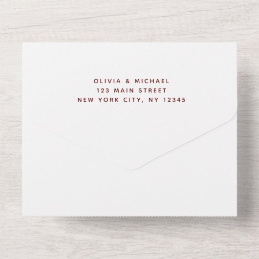 Burgundy Navy Blue Floral Eucalyptus Weddenschap All In One Uitnodiging (Achterkant)