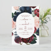 Burgundy Navy Blue Floral Eucalyptus Weddenschap Kaart (Staand voorkant)