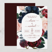 Burgundy Navy Blue Floral Eucalyptus Weddenschap Kaart (Voorkant / Achterkant)