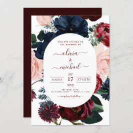 Burgundy Navy Blue Floral Eucalyptus Weddenschap Kaart