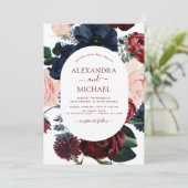 Burgundy Navy Blue Floral Eucalyptus Weddenschap Kaart (Staand voorkant)