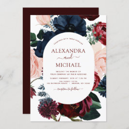 Burgundy Navy Blue Floral Eucalyptus Weddenschap Kaart