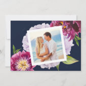 Burgundy Navy Blue Floral Foto donker huwelijk Kaart (Achterkant)
