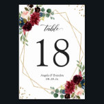 Burgundy Navy Blue Floral Gold Geometric Wedding Kaart<br><div class="desc">Burgundy Red Navy Blue Floral Gold Geometric Lijst Wedding Table Number Kaart. (1) Pas deze sjabloon één voor één aan (bv. van nummer 1 tot xx) en voeg elke nummerkaart afzonderlijk toe aan uw wagen. (2) Voor verdere aanpassing, gelieve de "pas verder"verbinding aan en ons ontwerphulpmiddel te gebruiken om deze...</div>