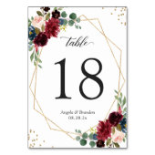 Burgundy Navy Blue Floral Gold Geometric Wedding Kaart (Voorkant)