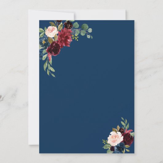 Burgundy Navy Blue Floral Gold Lijst Vrijgezellenf Kaart (Achterkant)