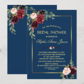 Burgundy Navy Blue Floral Gold Lijst Vrijgezellenf Kaart (Voorkant / Achterkant)