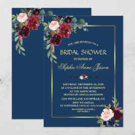 Burgundy Navy Blue Floral Gold Lijst Vrijgezellenf Kaart