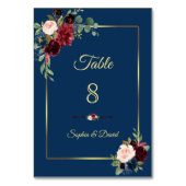 Burgundy Navy Blue Floral Golden Wedding Kaart (Achterkant)