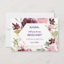 Burgundy Navy Blue Floral is mijn Bridesmaid Kaart