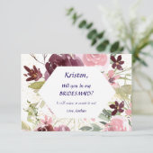 Burgundy Navy Blue Floral is mijn Bridesmaid Kaart (Staand voorkant)