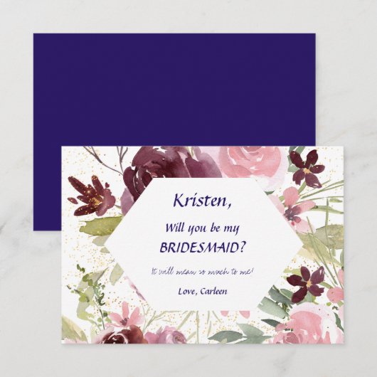 Burgundy Navy Blue Floral is mijn Bridesmaid Kaart (Voorkant / Achterkant)