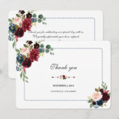 Burgundy Navy Blue Floral Lijst Weddenschap Kaart (Voorkant / Achterkant)