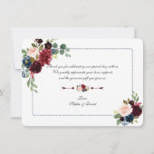 Burgundy Navy Blue Floral Lijst Weddenschap Kaart (Achterkant)