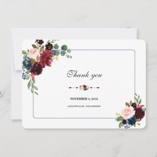 Burgundy Navy Blue Floral Lijst Weddenschap Kaart (Voorkant)