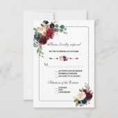 Burgundy Navy Blue Floral Lijst Wedding RSVP (Voorkant)