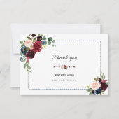 Burgundy Navy Blue Floral Lijst Wedding RSVP Bedankkaart (Voorkant)