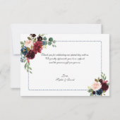 Burgundy Navy Blue Floral Lijst Wedding RSVP Bedankkaart (Achterkant)
