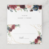 Burgundy Navy Blue Floral Modern Geometric Wedding Plaatskaartje (Buitenkant ongevouwen)