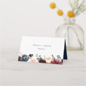 Burgundy Navy Blue Floral Modern Geometric Wedding Plaatskaartje (Achterkant)