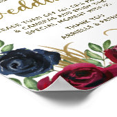 Burgundy Navy Blue Floral niet-plugged Wedding Sig Poster (Hoek)