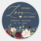 Burgundy Navy Blue Floral Sanitizer Wedding Favor Ronde Sticker (Voorkant)