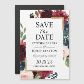 Burgundy Navy Blue Floral Save the Date Magnet (Voorkant / Achterkant)