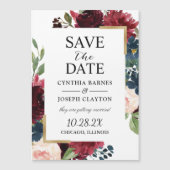 Burgundy Navy Blue Floral Save the Date Magnet (Voorkant)