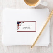 Burgundy Navy Blue Floral Waterverf Adres Etiket (Insitu)