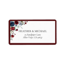 Burgundy Navy Blue Floral Waterverf Adres Etiket