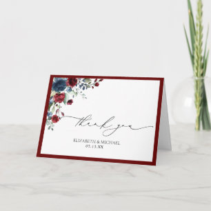 Burgundy Navy Blue Floral Waterverf Foto bruiloft Kaart