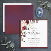 Burgundy Navy Blue Floral Waterverf Script Kaart