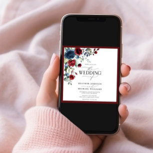 Burgundy Navy Blue Floral Waterverf Script Kaart