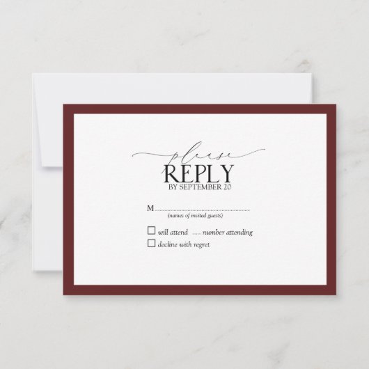 Burgundy Navy Blue Floral Waterverf Script RSVP (Achterkant)
